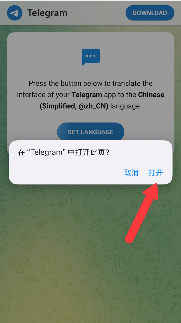 浏览器提示在 Telegram 中打开中文语言包
